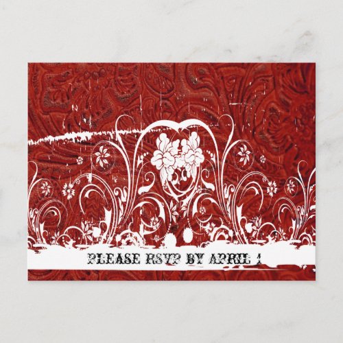 Red Tooled Leather RSVP Invitation Postcard