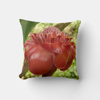 Red Torch Ginger Tropical Flower Photography Throw Pillow