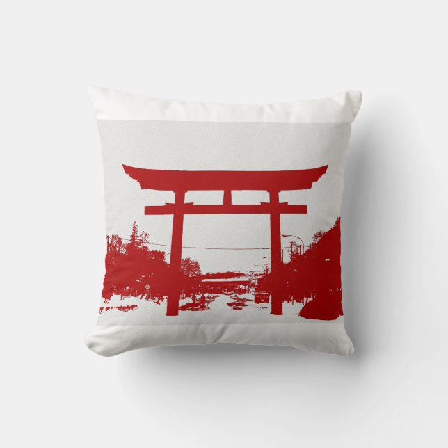 Red Torii Gate Throw Pillow (Front)
