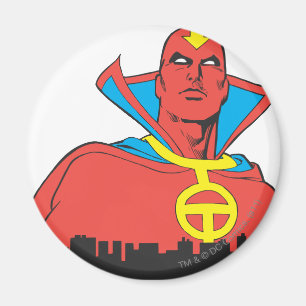 Red Tornado Behind Cityscape Magnet