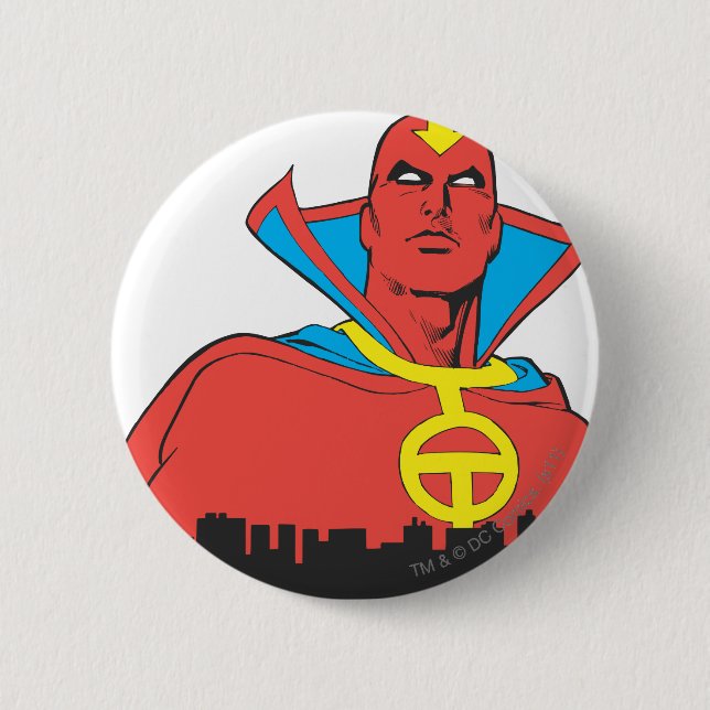 Red Tornado Behind Cityscape Pinback Button (Front)