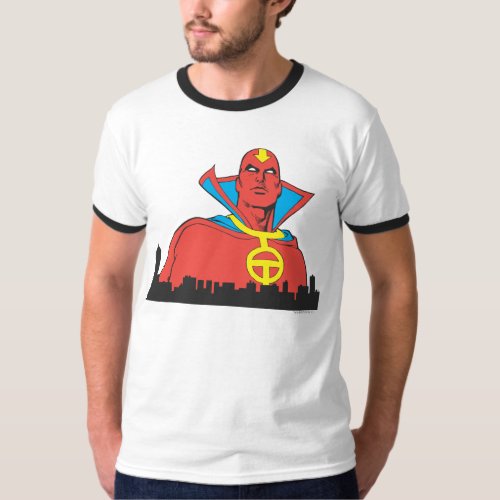 Red Tornado Behind Cityscape T_Shirt