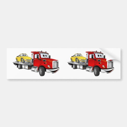 Red Tow Truck Flatbed Cartoon Bumper Sticker