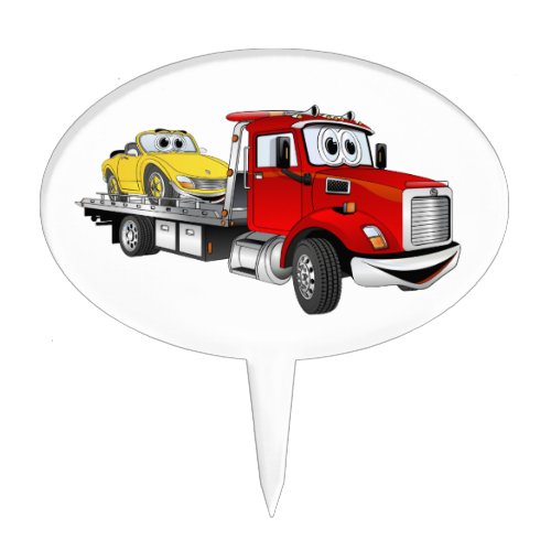 Red Tow Truck Flatbed Cartoon Cake Topper