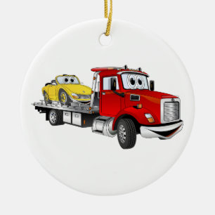 Red Tow Truck Flatbed Cartoon Ceramic Ornament