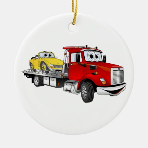 Red Tow Truck Flatbed Cartoon Ceramic Ornament