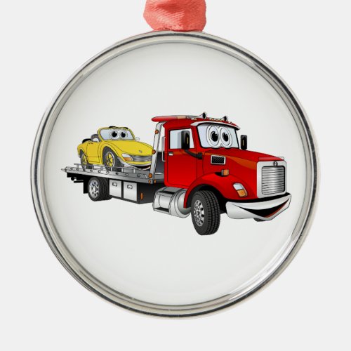 Red Tow Truck Flatbed Cartoon Metal Ornament