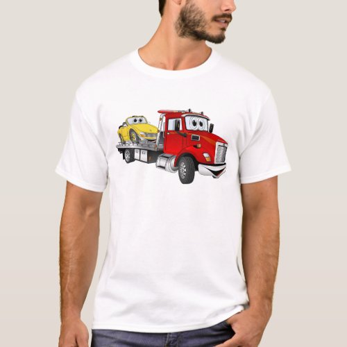 Red Tow Truck Flatbed Cartoon T_Shirt