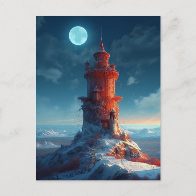 Red Tower Winter Landscape Fantasy Art Postcard (Front)