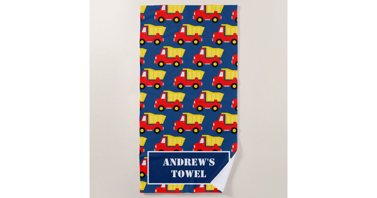 Red Toy Dump Truck Construction Theme Custom Kid S Beach Towel Zazzle Com