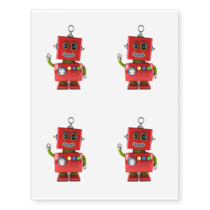 Red toy robot waving hello temporary tattoos