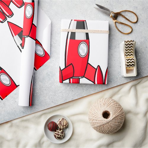 Red Toy Rocket Wrapping Paper