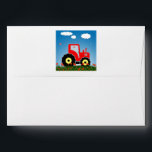 Red toy tractor envelope<br><div class="desc">Red toy tractor in a field with flowers. Graphic design ideal for nursery decoration or gifts for young children.</div>