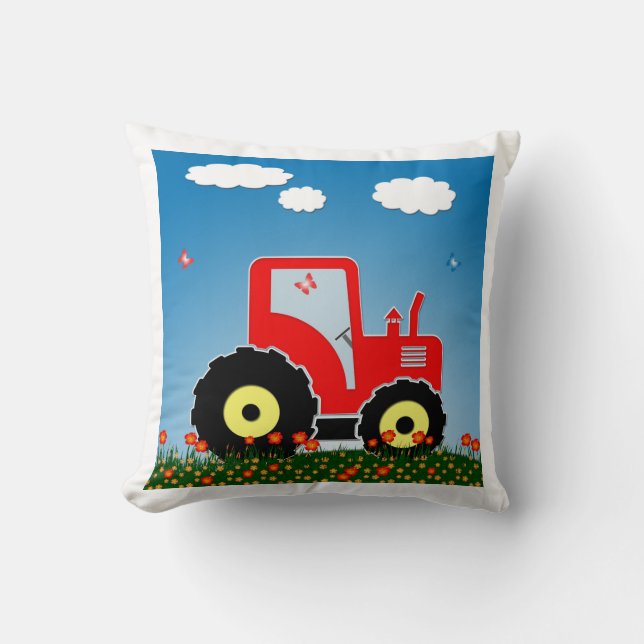 Red toy tractor throw pillow (Front)