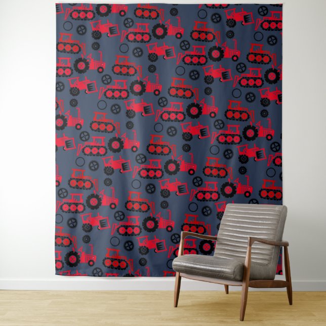 Red Toy Tractors Dark Gray Backdrop Wall Covering (In Situ)