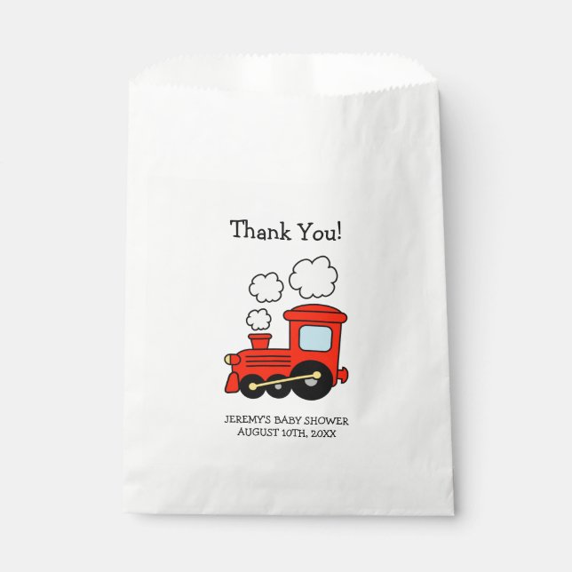 Red toy train boys baby shower party favor bags (Front)