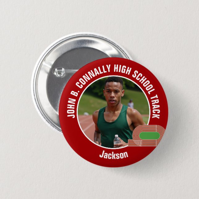 Red Track & Field Photo High School Athlete Button (Front & Back)