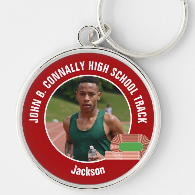Red Track & Field Photo High School Athlete Keychain (Front)
