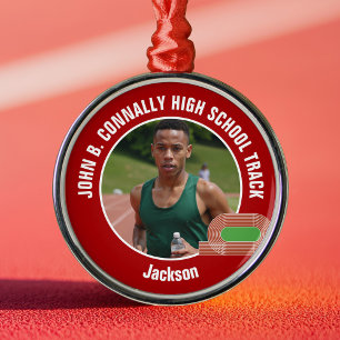 Red Track & Field Photo High School Christmas Metal Ornament