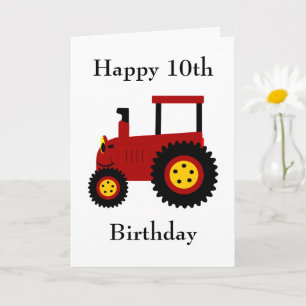 Red Tractor 10th Birthday Card