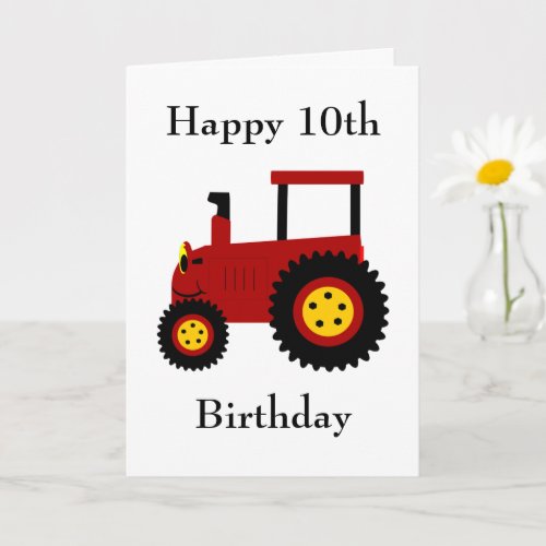 Red Tractor 10th Birthday Card