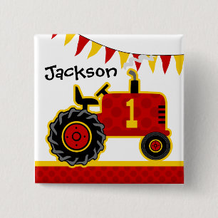 Red Tractor 1st Birthday Button