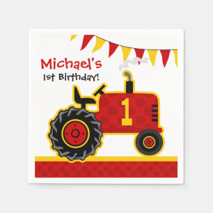 Red Tractor 1st Birthday Napkins