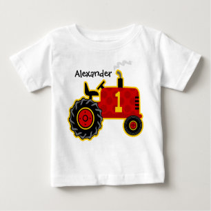 Red Tractor 1st Birthday Personalized Baby T-Shirt