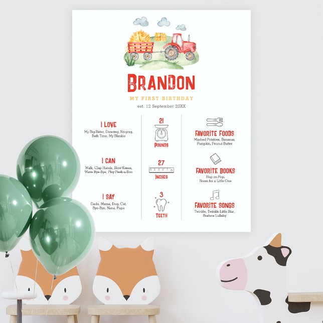 Red Tractor 1st Birthday Watercolor Milestone Foam Board (Creator Uploaded)