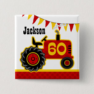 Red Tractor 60th Birthday Pinback Button