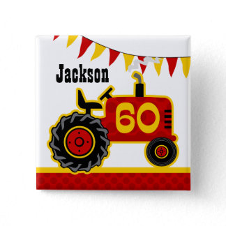 Red Tractor 60th Birthday Pinback Button