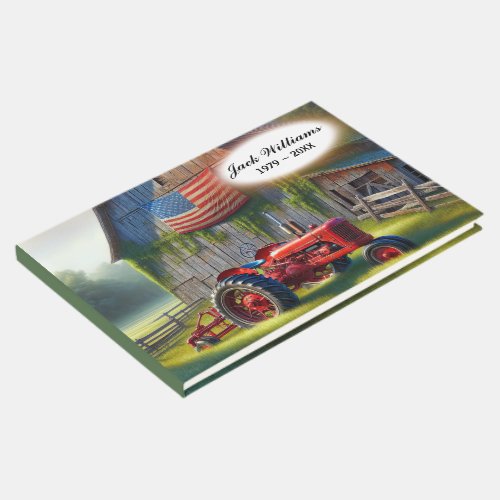 Red Tractor and Old Barn With American Flag Guest Book