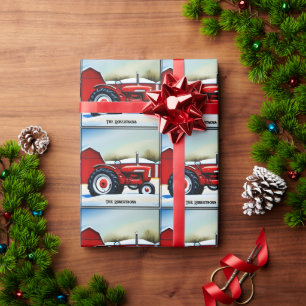 Red Tractor and Red Barn Wrapping Paper