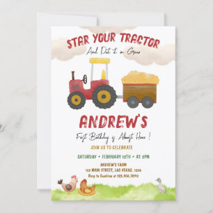 Red Tractor any age, Farm Boy birthday Invitation