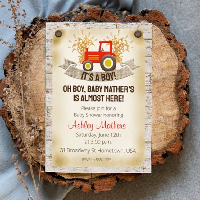 Red Tractor Baby Boy Shower Invitation (Creator Uploaded)