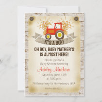 Red Tractor Baby Boy Shower Invitation