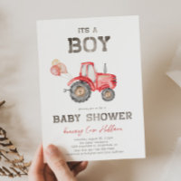 Red Tractor Baby Shower Invitation