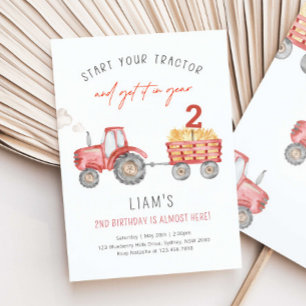 Red Tractor Birthday Any Age Farm Party Invitation