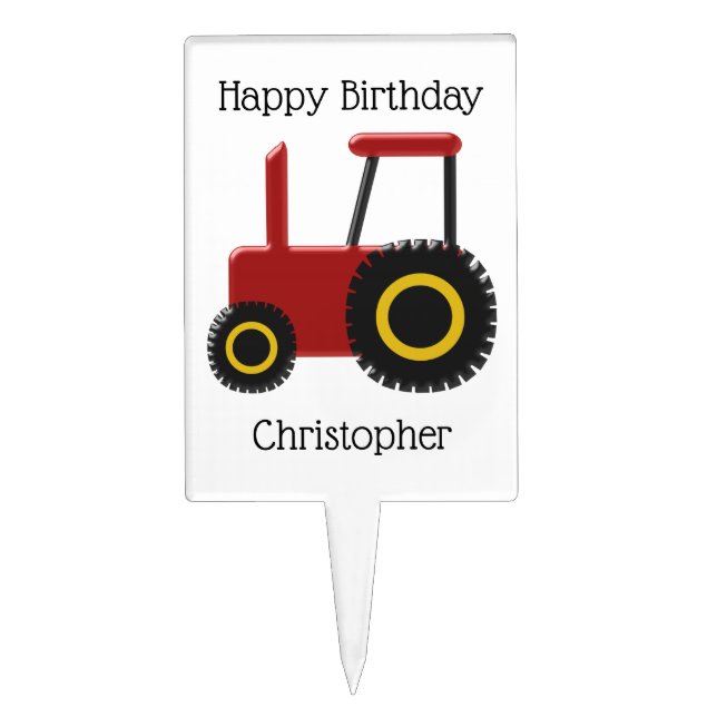Red Tractor Birthday Cake Topper (Front)