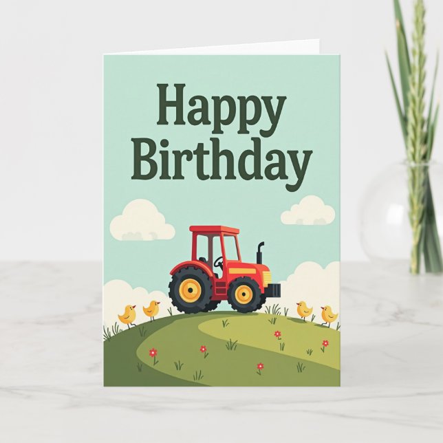 Red Tractor Birthday Card (Front)
