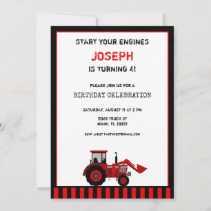 Red Tractor Birthday Invitation