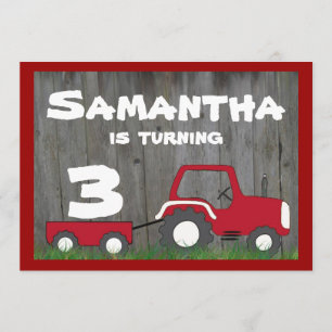 Red Tractor Birthday Invitation: Age in Cart Invitation