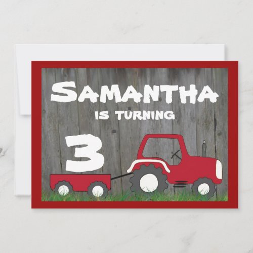 Red Tractor Birthday Invitation: Age in Cart