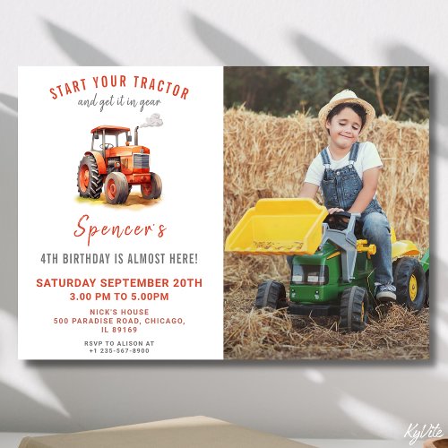 Red Tractor Birthday Invitation with Photo