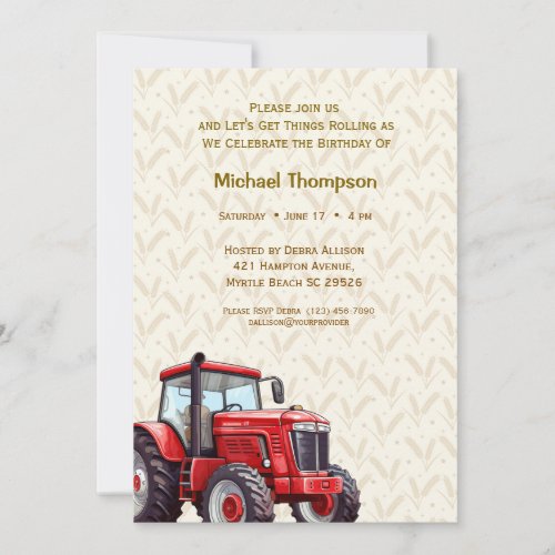 Red Tractor Birthday Invitations