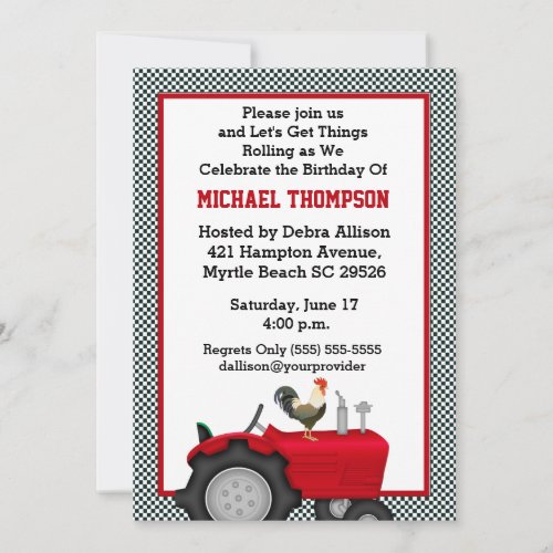 Red Tractor Birthday Invitations