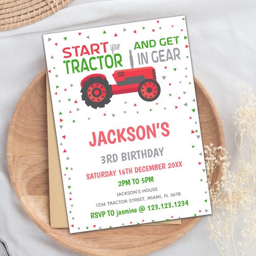 Red Tractor Birthday Invitations