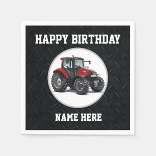 Red Tractor Birthday Name Farming Farmer Napkins