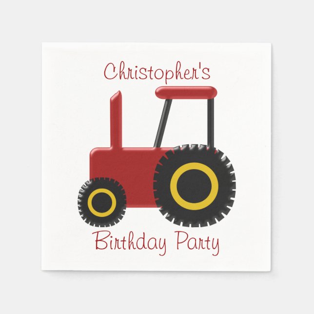 Red Tractor Birthday Napkins (Front)