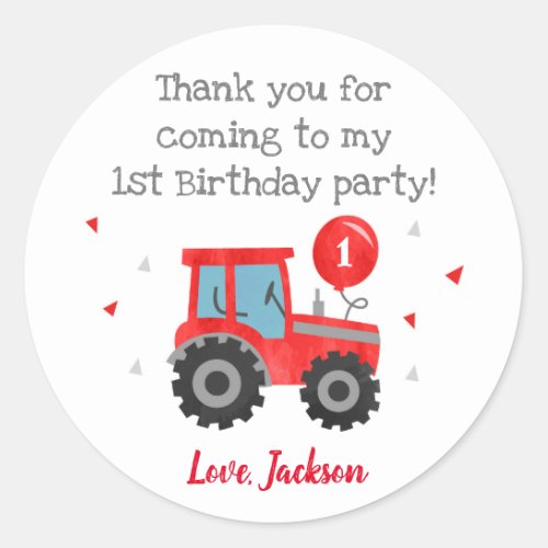 Red Tractor Birthday Party Favor Stickers Labels